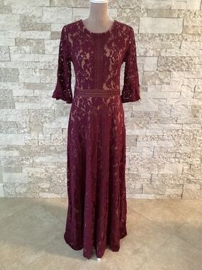 MISSMAY Women's Vintage Full Lace Contrast Bell Sleeve Formal Long Dress